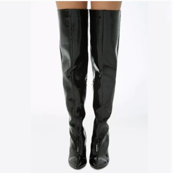 Forever 21 black faux patent thigh high boots 7 - Picture 8 of 9
